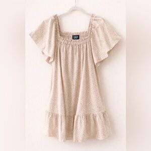 GAP Neutral Leopard-Print Flutter Sleeve Dress